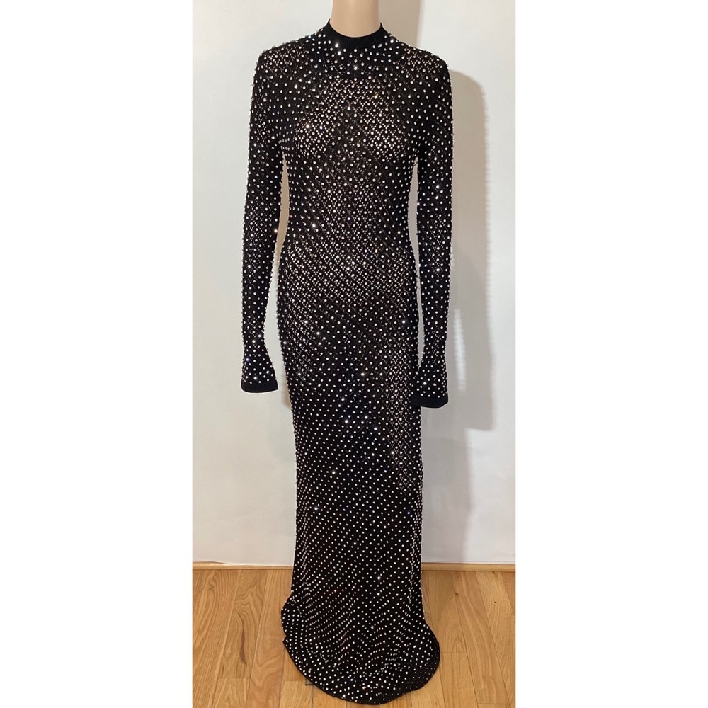 DAVID KOMA CRYSTAL EMBROIDERED KNIT GOWN
